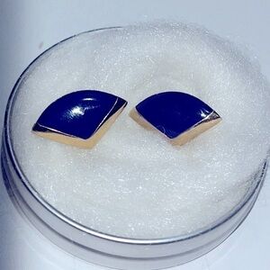 blue and gold vintage geometric 80s stud earrings